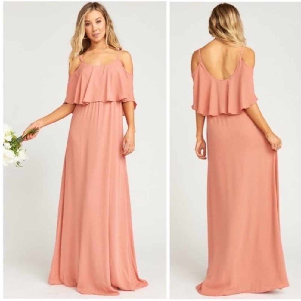 NWT Show Me Your Mumu Caitlin Ruffle Maxi Dress Rustic Mauve Crisp Size Small